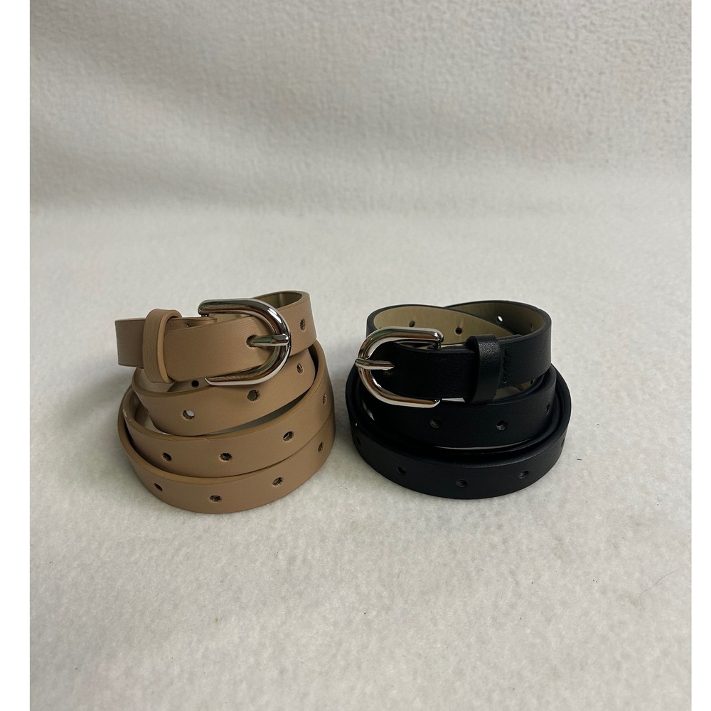 Minimalist Classic Unbranded Womens 1X-2X Black Tan Skinny Belt Set 2pk